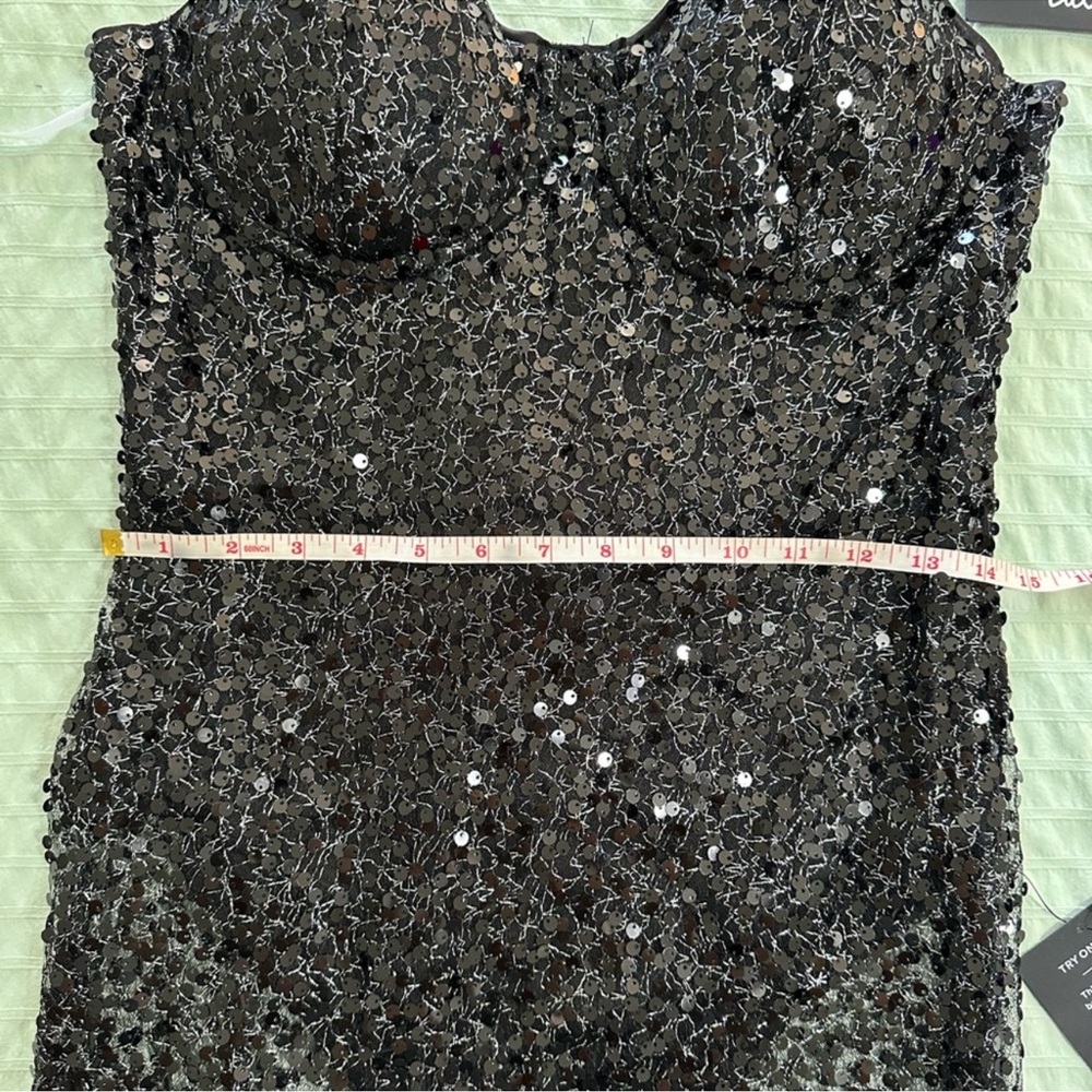 NWT Lulu’s Enticing Mindset Black Sheer Mesh Sequin Lace-Up Maxi Dress - Medium - Picture 7 of 14